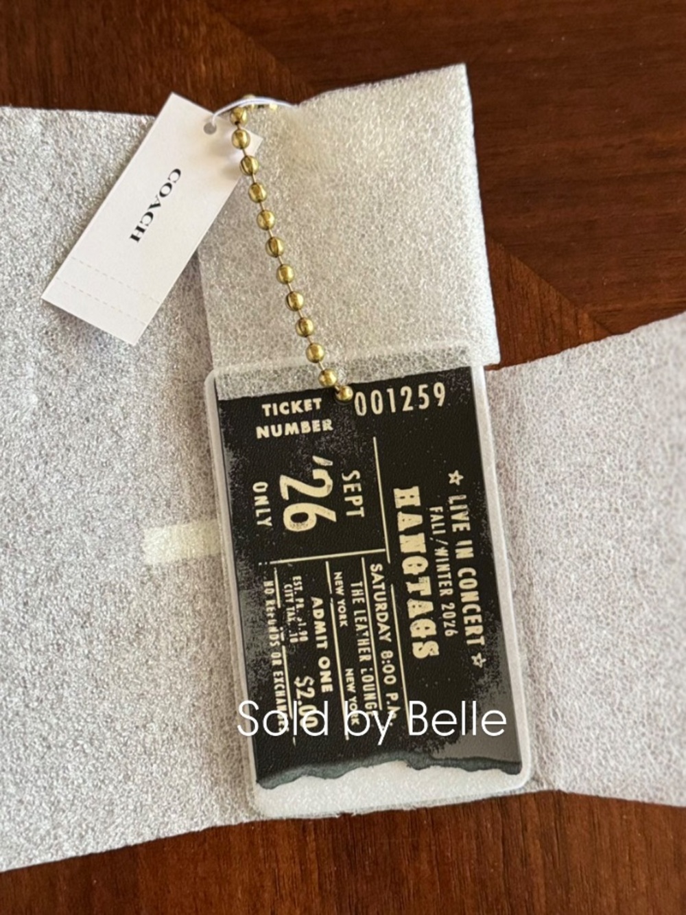 NWT Coach Concert Bag Charm Brass Black Hangtag Leather